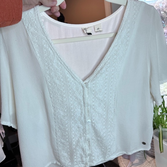 Roxy Tops - Roxy White Lace Detail Women's Blouse